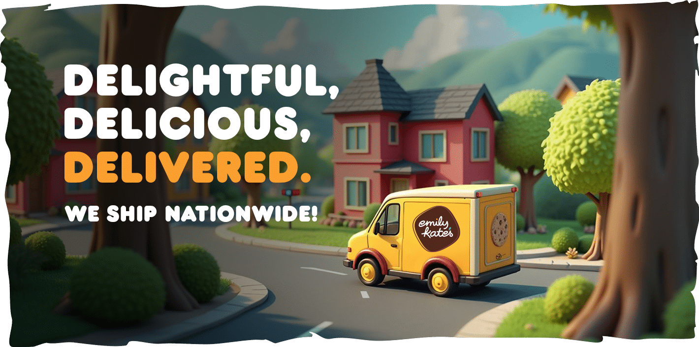 Emily Kate’s Bakery delivery banner showing baked goods with nationwide shipping