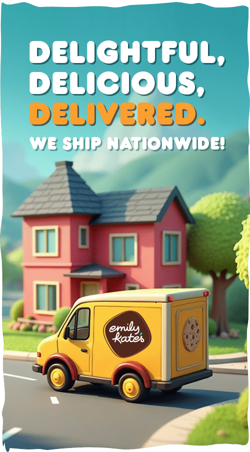 Emily Kate’s Bakery delivery banner showing baked goods with nationwide shipping
